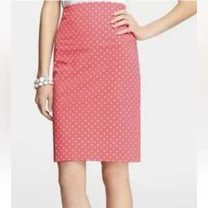 Ann Taylor Pink White Polka Dot Flat Front‎ Pencil Skirt Womens Size 2 (835)